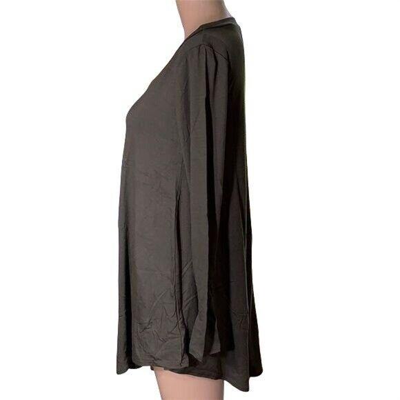 Isaac Liev Womens Swing Top T Shirt Long Sleeve Relaxed Fit Solid Green Medium - Picture 2 of 6